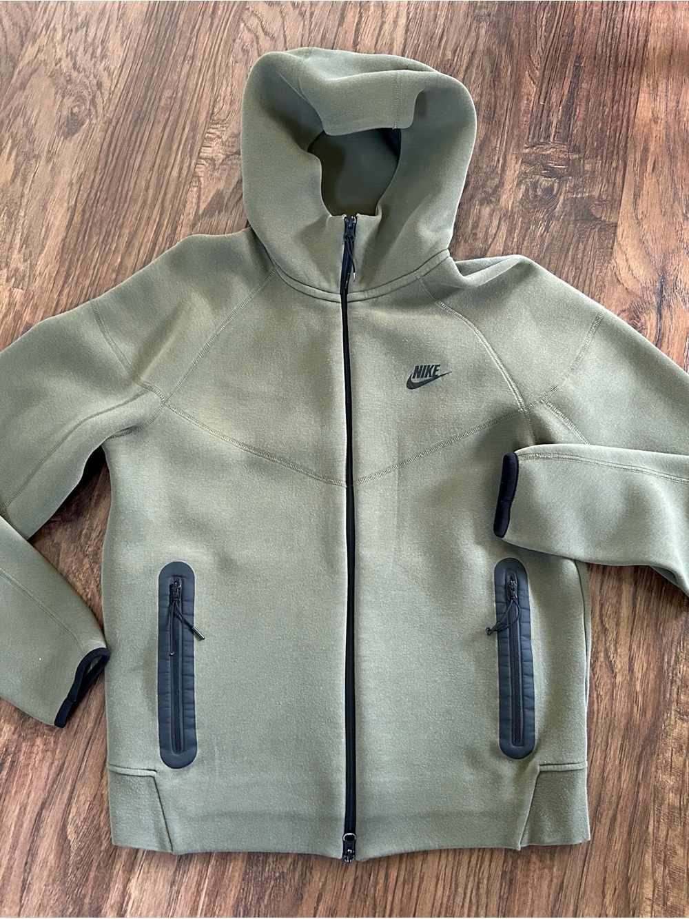Mens Nike Tech Olive Green Hooded Zip-Up Jacket